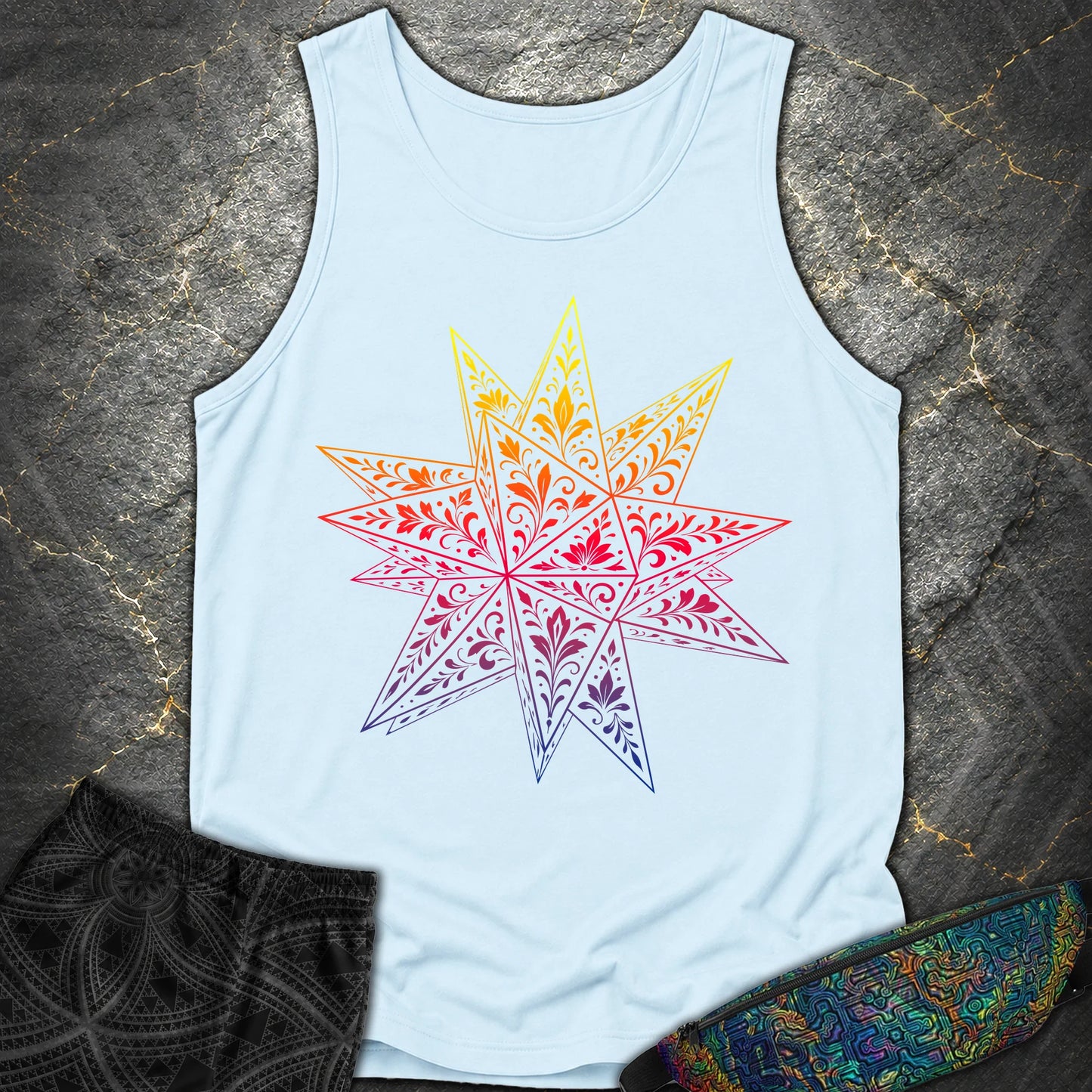Colorful Stellated Dodecahedron - Colorful Stellated Dodecahedron Comfort Tank Top - Chambray