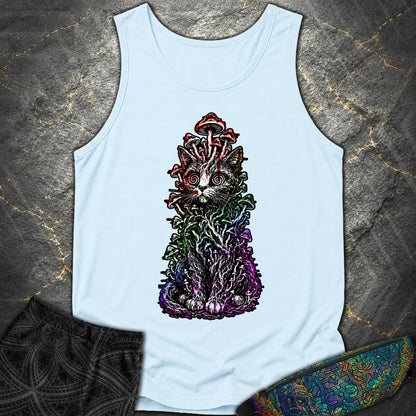 Trippy Mushroom Cat Comfort Tank - Trippy Mushroom Cat Comfort Tank - Chambray