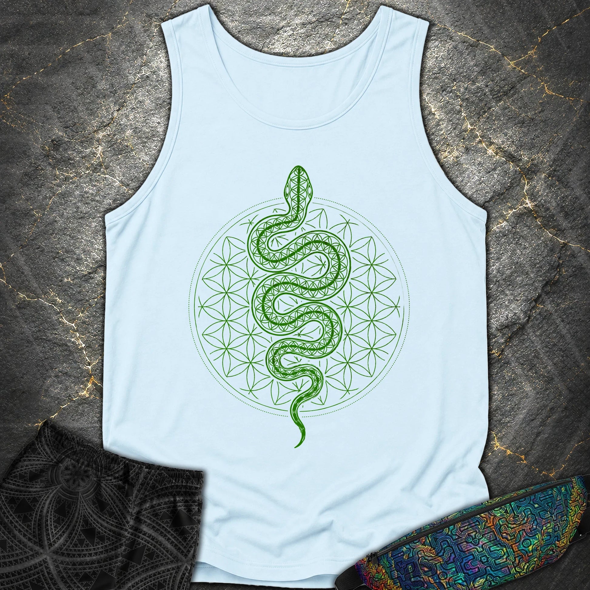 Flower of Life Serpent Comfort Tank Top - Flower of Life Serpent Comfort Tank Top - Chambray