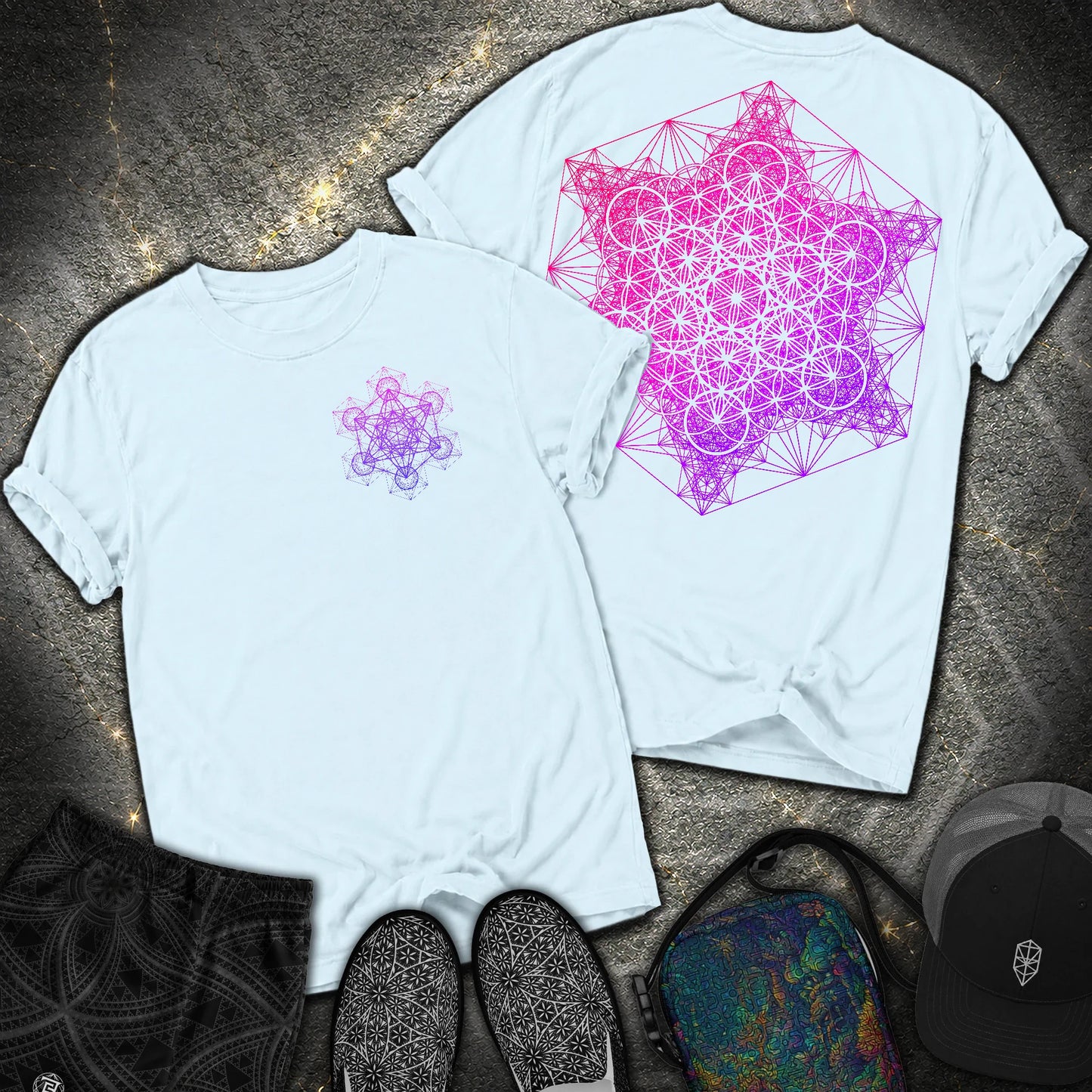 Metatron's Tesseract 2 Sided Comfort T-shirt - Metatron's Tesseract 2 Sided Comfort T-shirt - Chambray