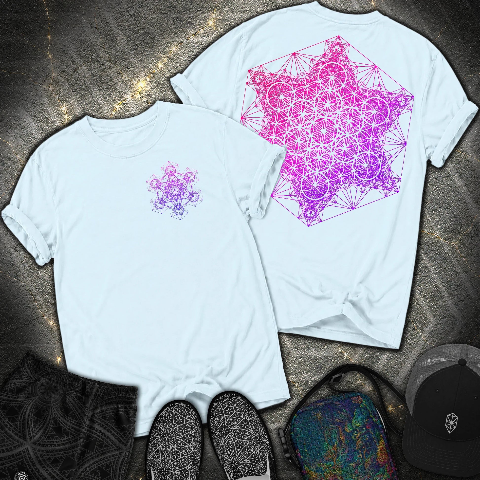 Metatron's Tesseract 2 Sided Comfort T-shirt - Metatron's Tesseract 2 Sided Comfort T-shirt - Chambray