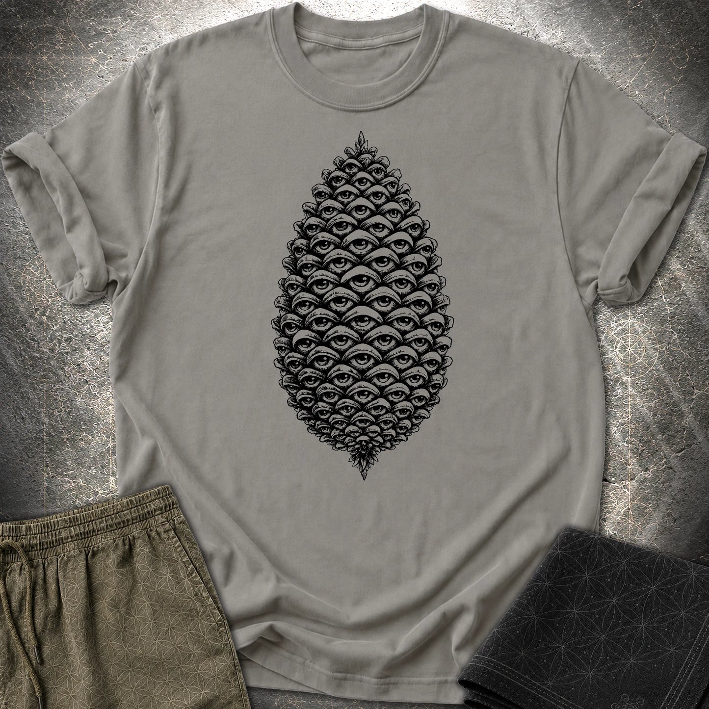 All Seeing Pinecone Black T-Shirt - All Seeing Pinecone Black T-Shirt - Charcoal
