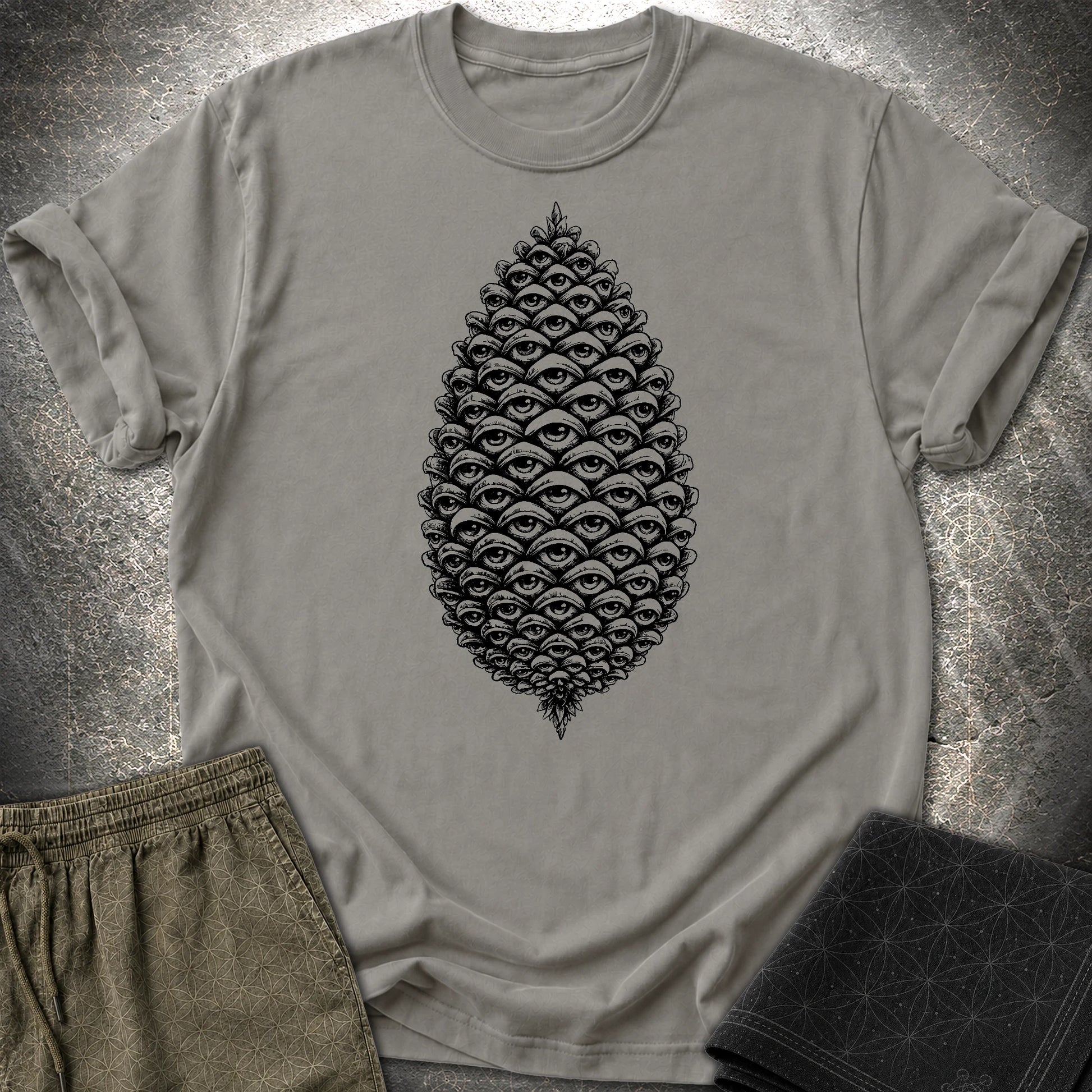 All Seeing Pinecone Black T-Shirt - All Seeing Pinecone Black T-Shirt - Charcoal