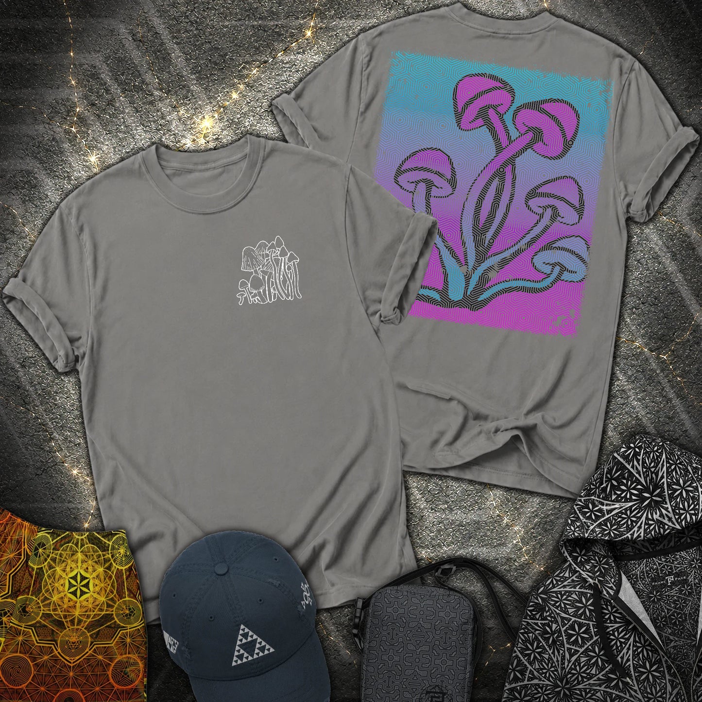 Mushroom Pattern 2 Sided T-Shirt - Mushroom Pattern 2 Sided T-Shirt - Charcoal