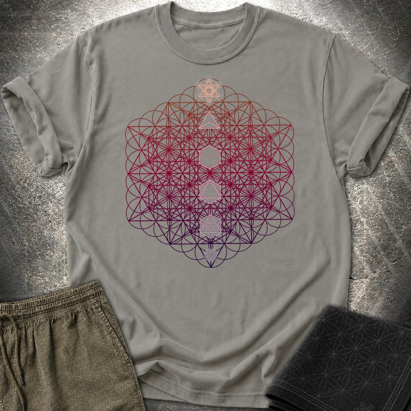 64 Tetrahedron Platonic Solids Metatron T-Shirt - 64 Tetrahedron Platonic Solids Metatron T-Shirt - Charcoal