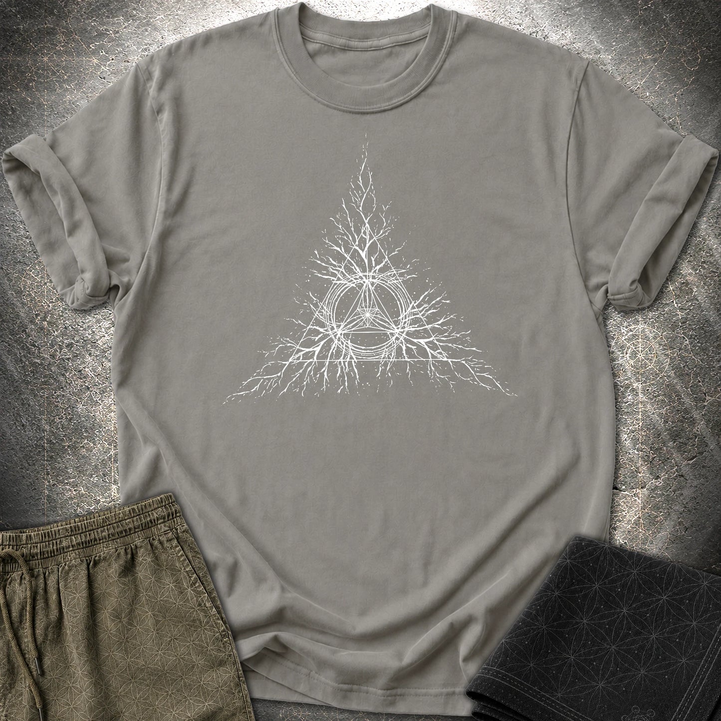 Sacred Geometry Roots T-Shirt, Spiritual Growth Shirt, Triangle Symbol Graphic Tee - Sacred Geometry Roots T-Shirt, Spiritual Growth Shirt, Triangle Symbol Graphic Tee - Charcoal