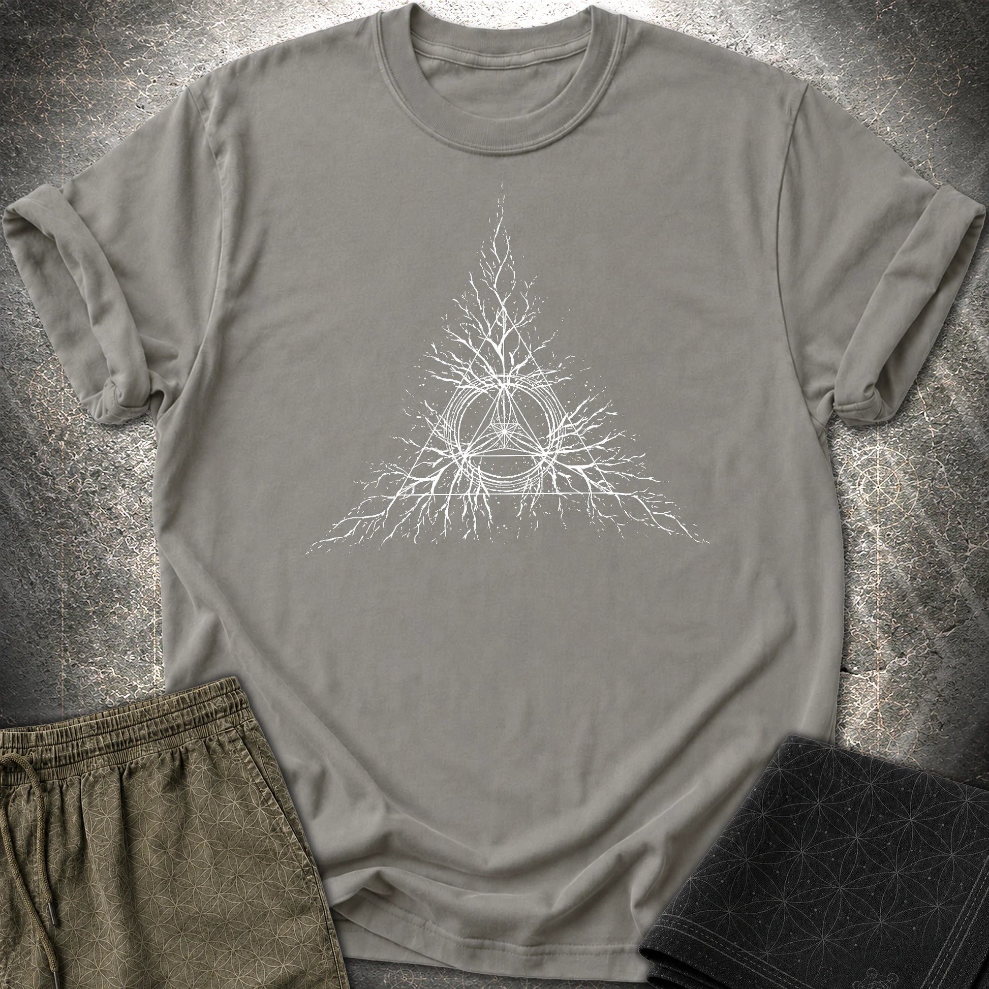 Sacred Geometry Roots T-Shirt, Spiritual Growth Shirt, Triangle Symbol Graphic Tee - Sacred Geometry Roots T-Shirt, Spiritual Growth Shirt, Triangle Symbol Graphic Tee - Charcoal
