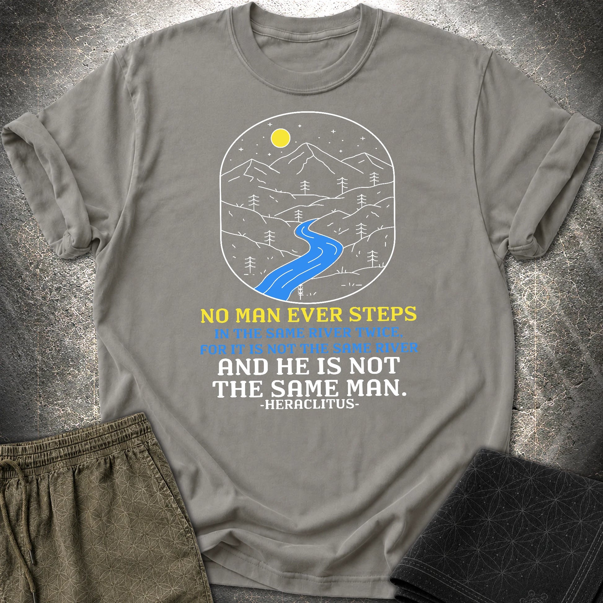 Heraclitus River Quote T-Shirt - Heraclitus River Quote T-Shirt - Charcoal