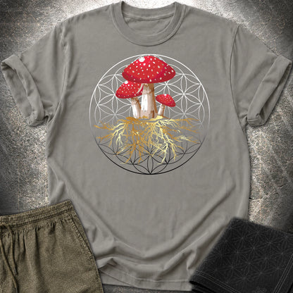 Fly Agaric Flower Of Life T-Shirt - Fly Agaric Flower Of Life T-Shirt - Charcoal
