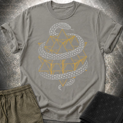 Serpent Tetrahedron Merkaba Geometry T-Shirt - Serpent Tetrahedron Merkaba Geometry T-Shirt - Charcoal