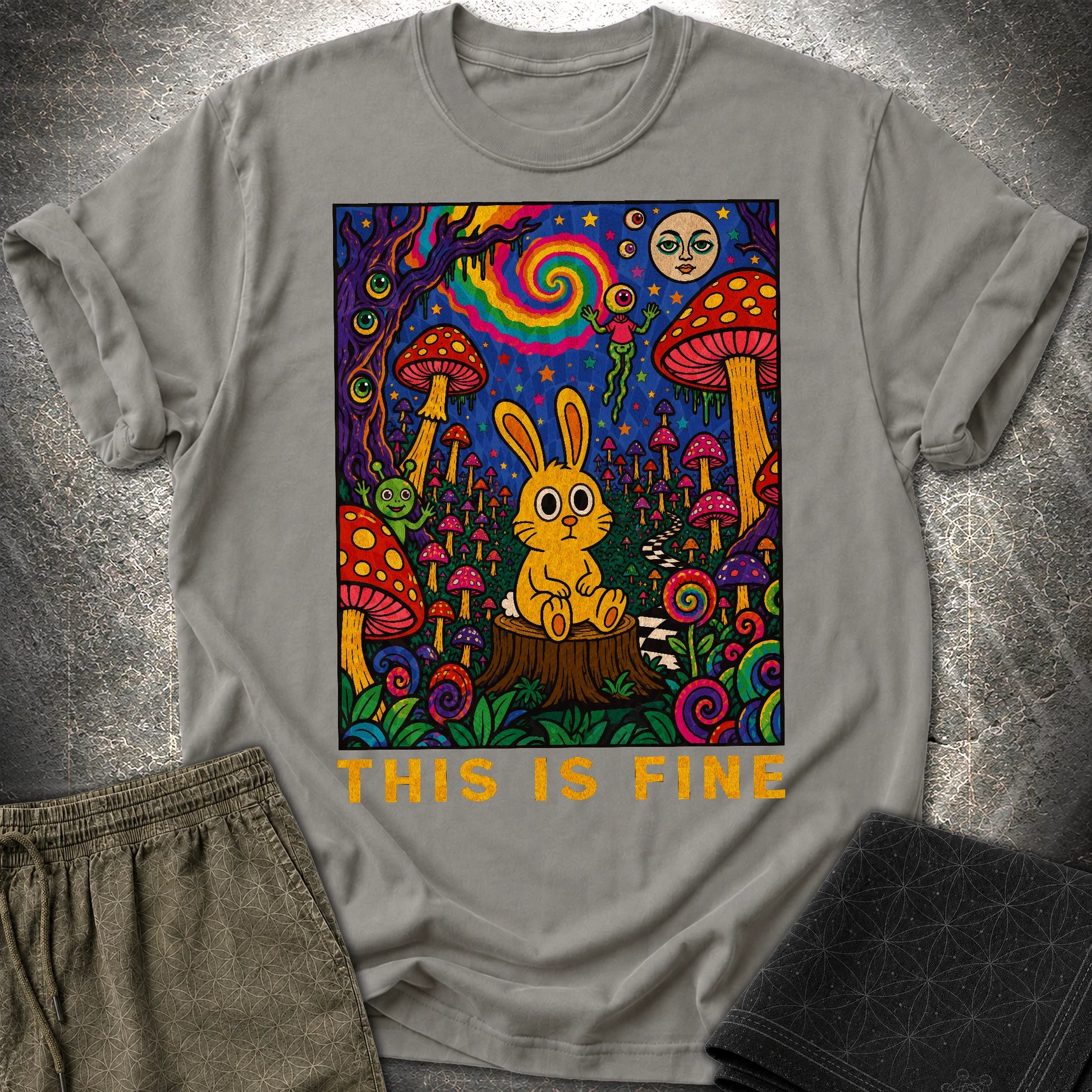 This Is Fine Rabbit T-Shirt - This Is Fine Rabbit T-Shirt - Charcoal