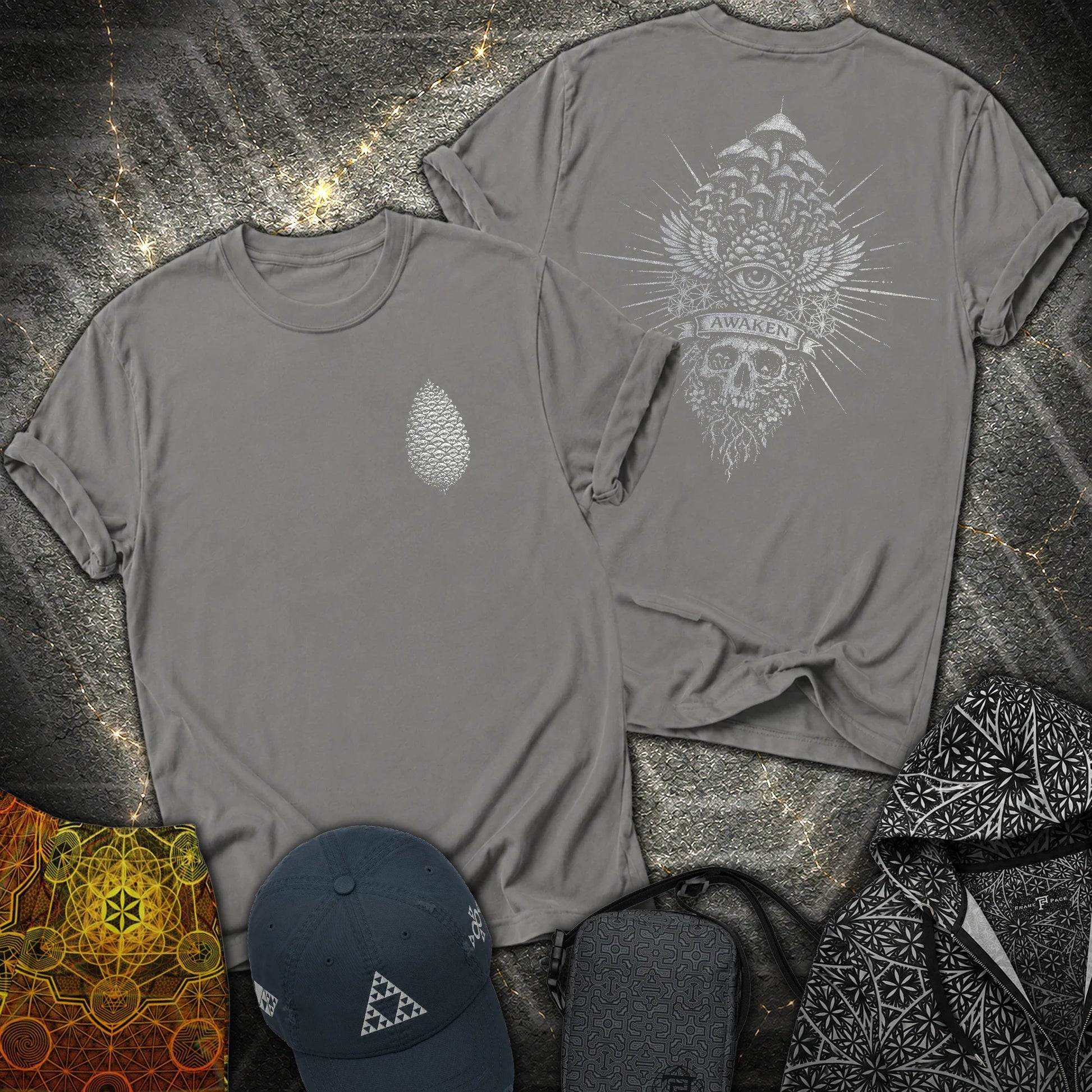 Mushroom Awakening 2 Sided T-Shirt - Mushroom Awakening 2 Sided T-Shirt - Charcoal