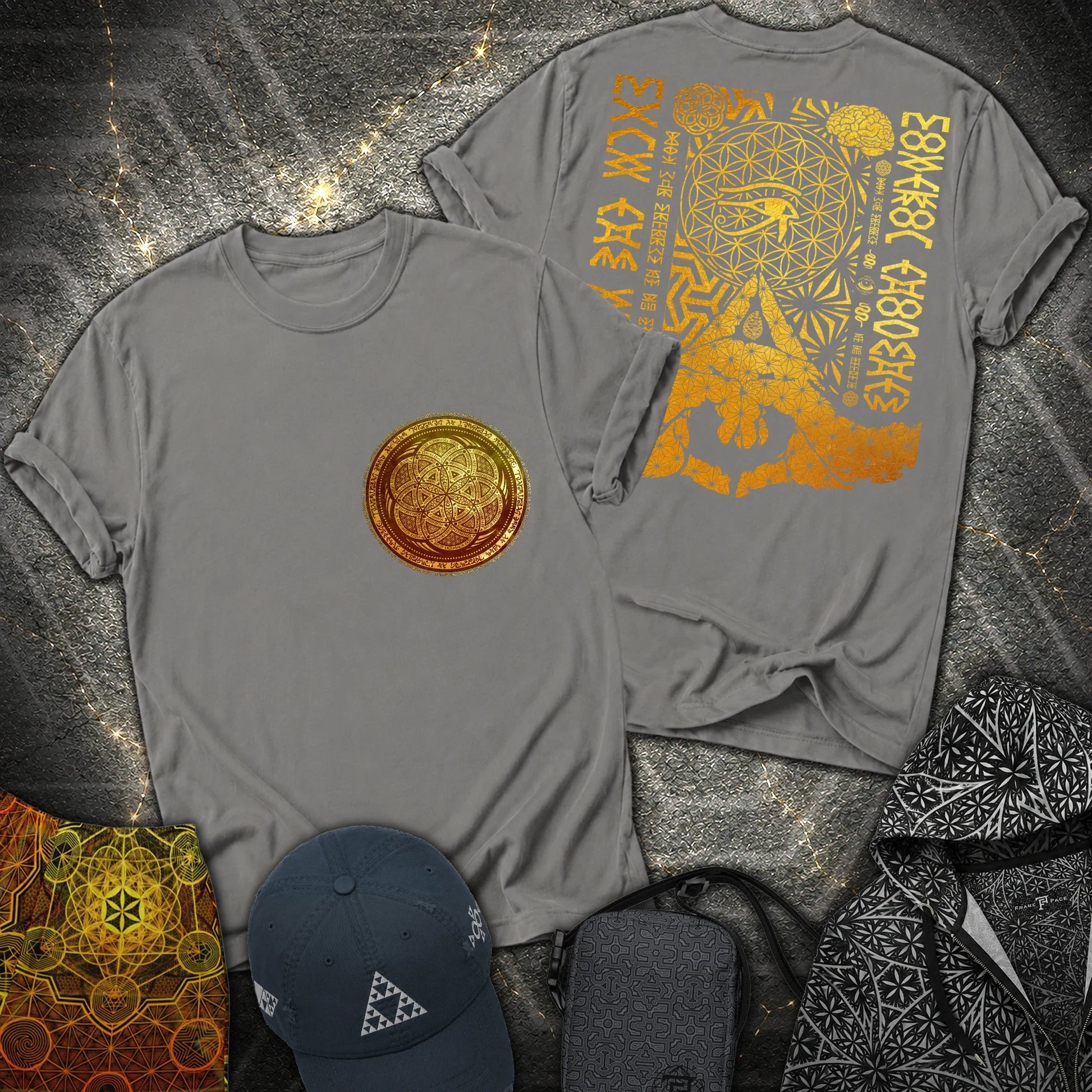 Kalesvara Mudra Seed Of Life 2 Sided T-Shirt - Kalesvara Mudra Seed Of Life 2 Sided T-Shirt - Charcoal