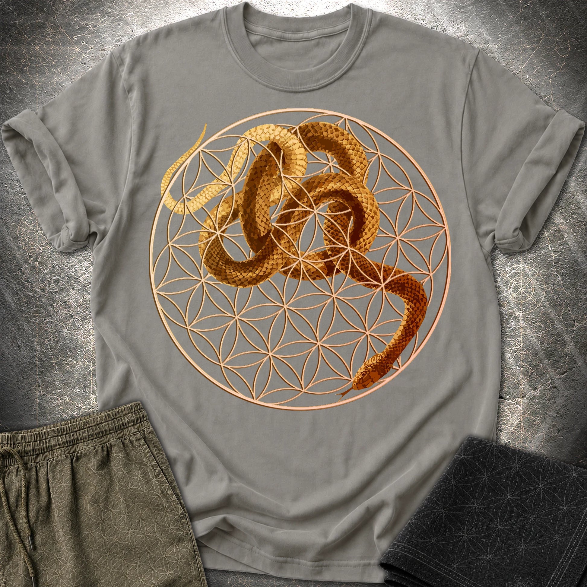 Flower Of Life Snake T-Shirt - Flower Of Life Snake T-Shirt - Charcoal