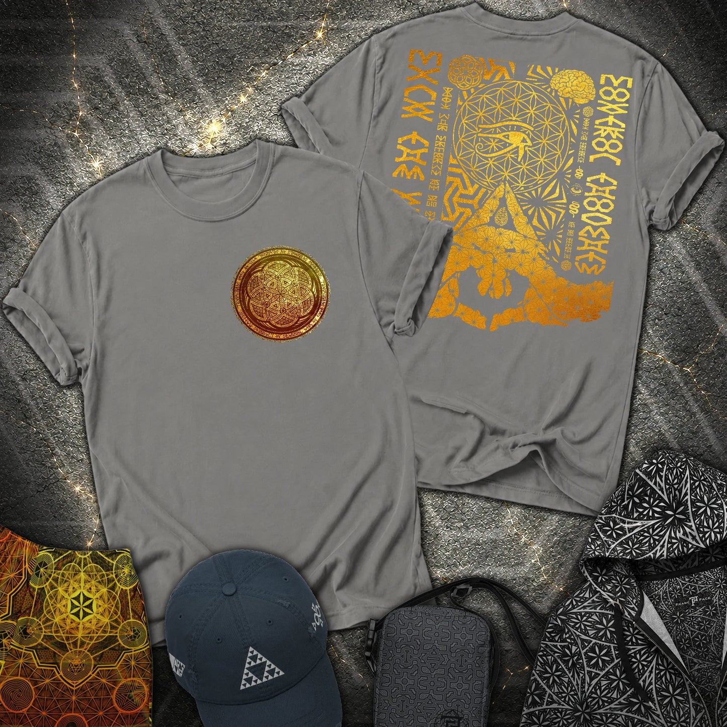 Kalesvara Mudra Seed Of Life 2 Sided T-Shirt - Kalesvara Mudra Seed Of Life 2 Sided T-Shirt - Charcoal