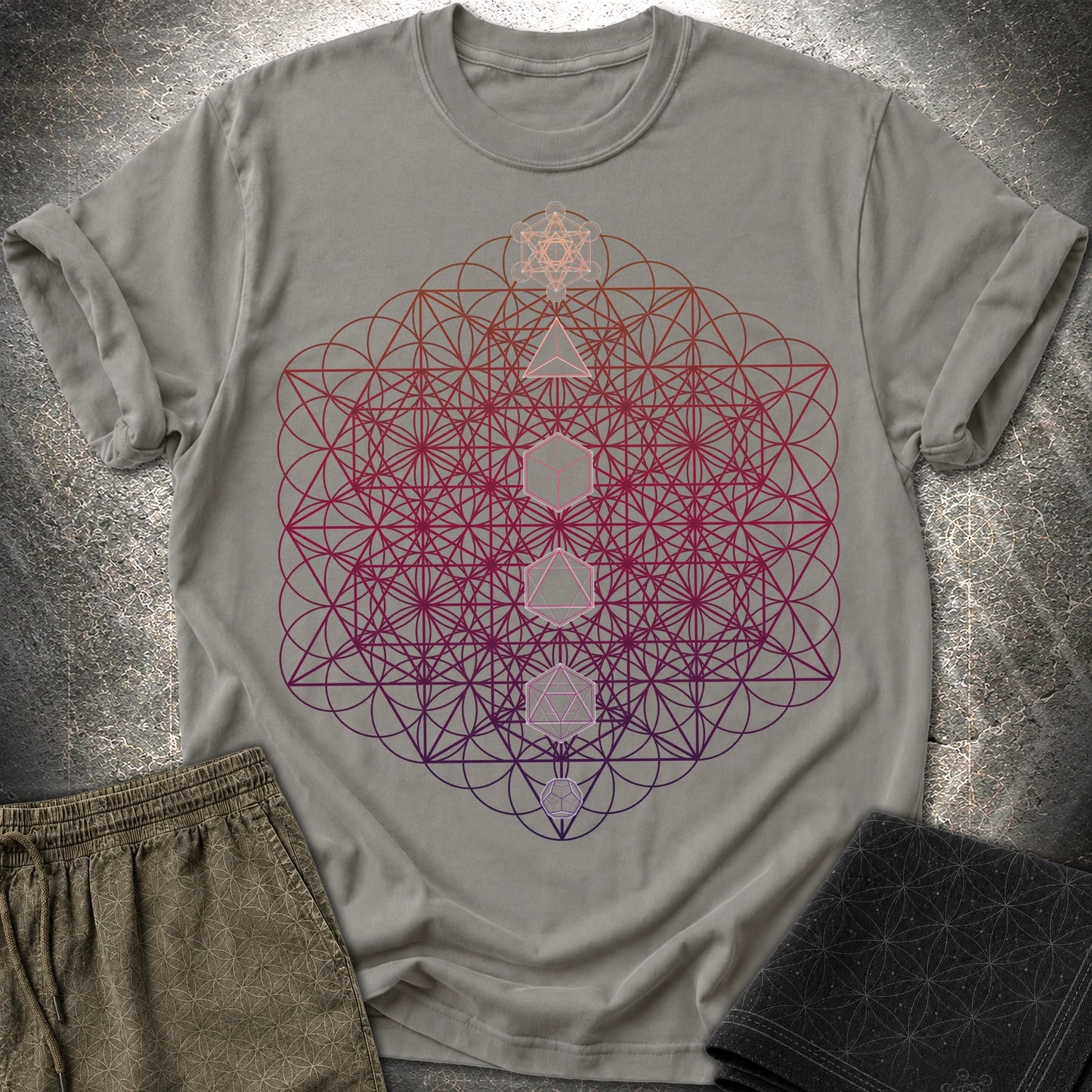 64 Tetrahedron Platonic Solids Metatron - 64 Tetrahedron Platonic Solids Metatron T-Shirt - Charcoal