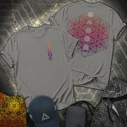 64 Tetrahedron Platonic Solids Metatron 2 Sided T-Shirt - 64 Tetrahedron Platonic Solids Metatron 2 Sided T-Shirt - Charcoal