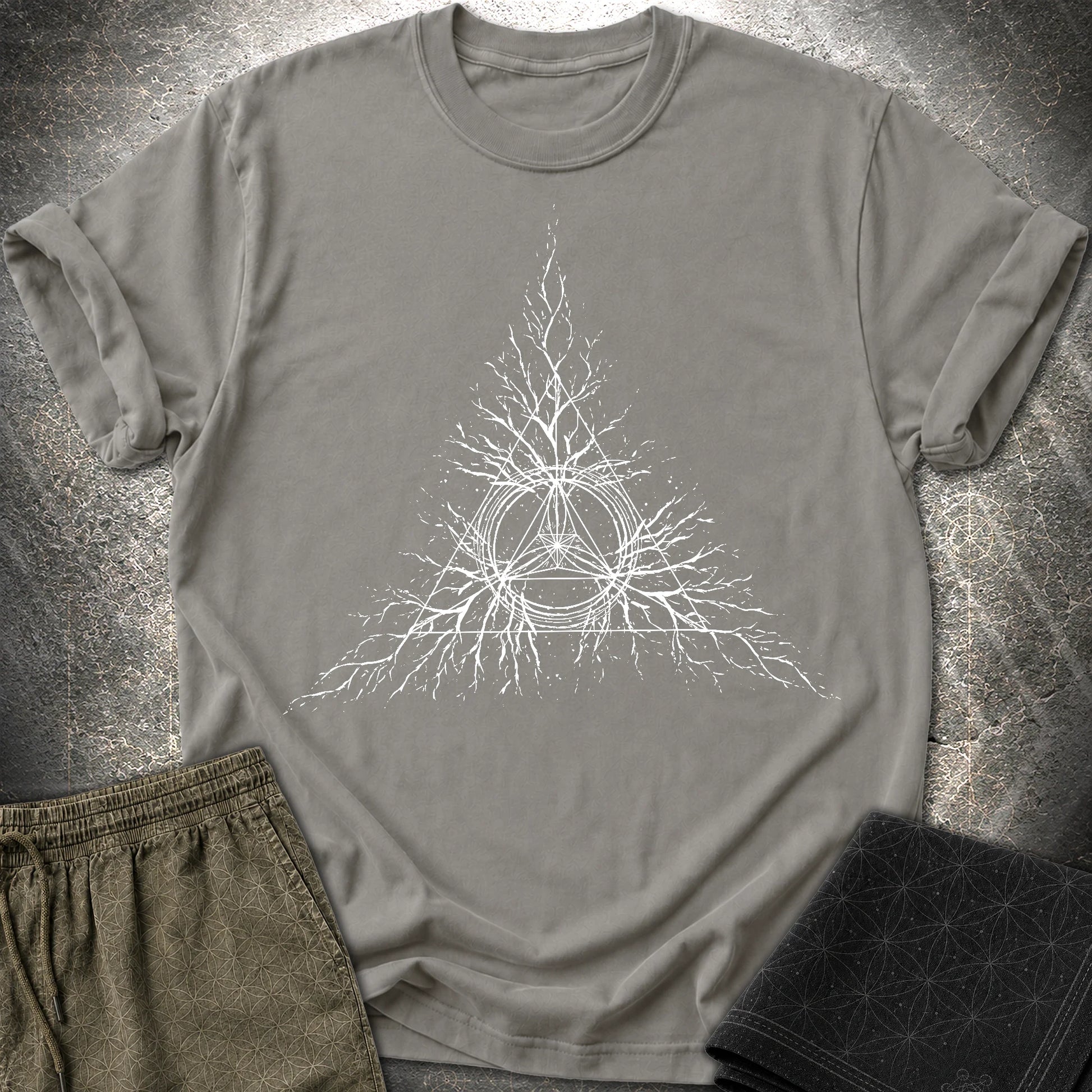 Sacred Geometry Roots T-Shirt, Spiritual Growth Shirt, Triangle Symbol Graphic Tee - Sacred Geometry Roots T-Shirt, Spiritual Growth Shirt, Triangle Symbol Graphic Tee - Charcoal