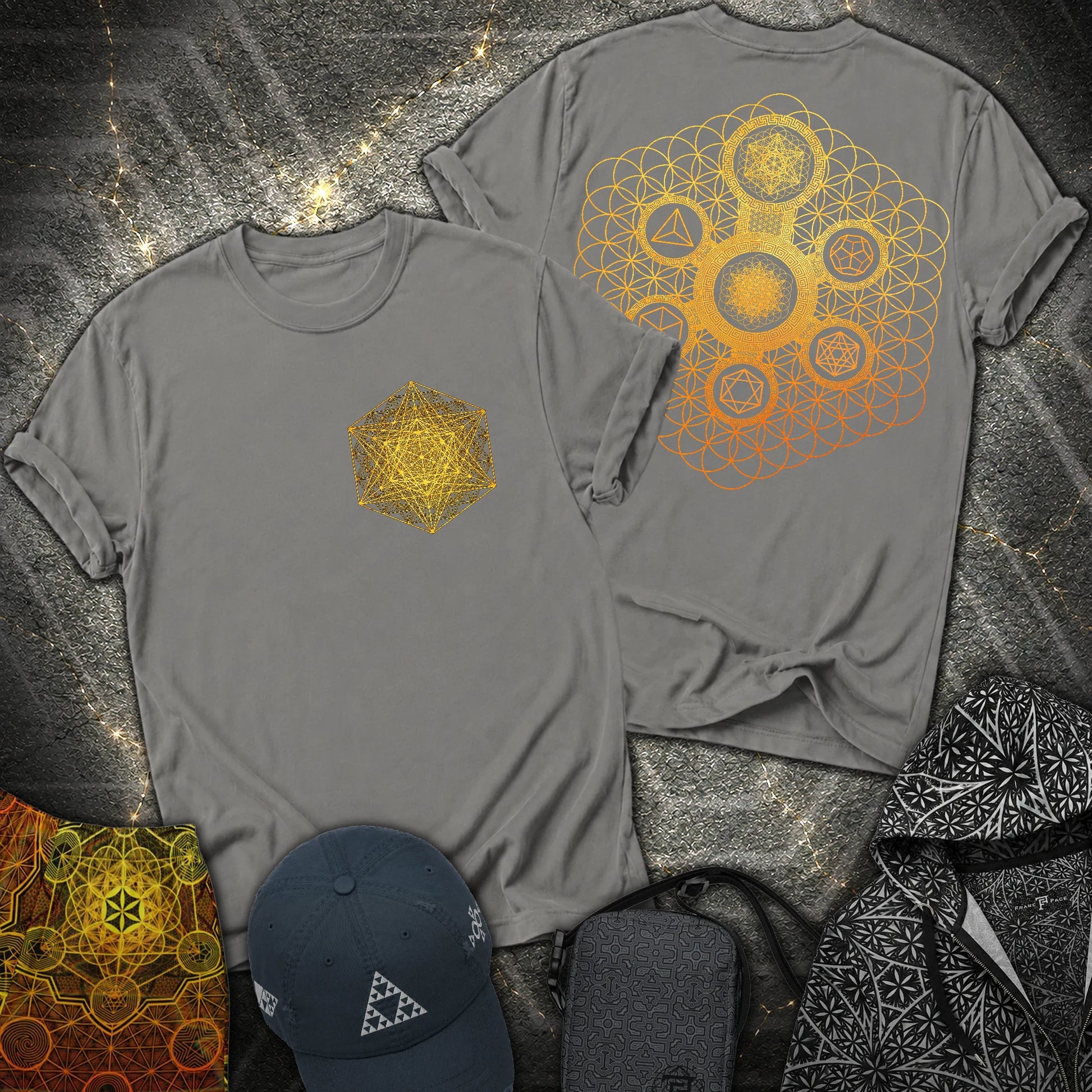 Metatron Tetrahedron Platonic Solids 2 Sided T-Shirt - Metatron Tetrahedron Platonic Solids 2 Sided T-Shirt - Charcoal