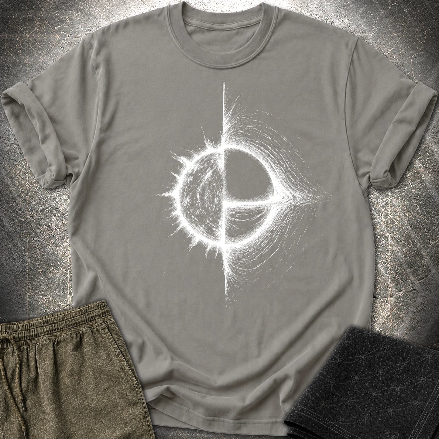 Cosmic Duality T-Shirt, Star and Black Hole Shirt, Space Symbol Graphic Tee - Cosmic Duality T-Shirt, Star and Black Hole Shirt, Space Symbol Graphic Tee - Charcoal