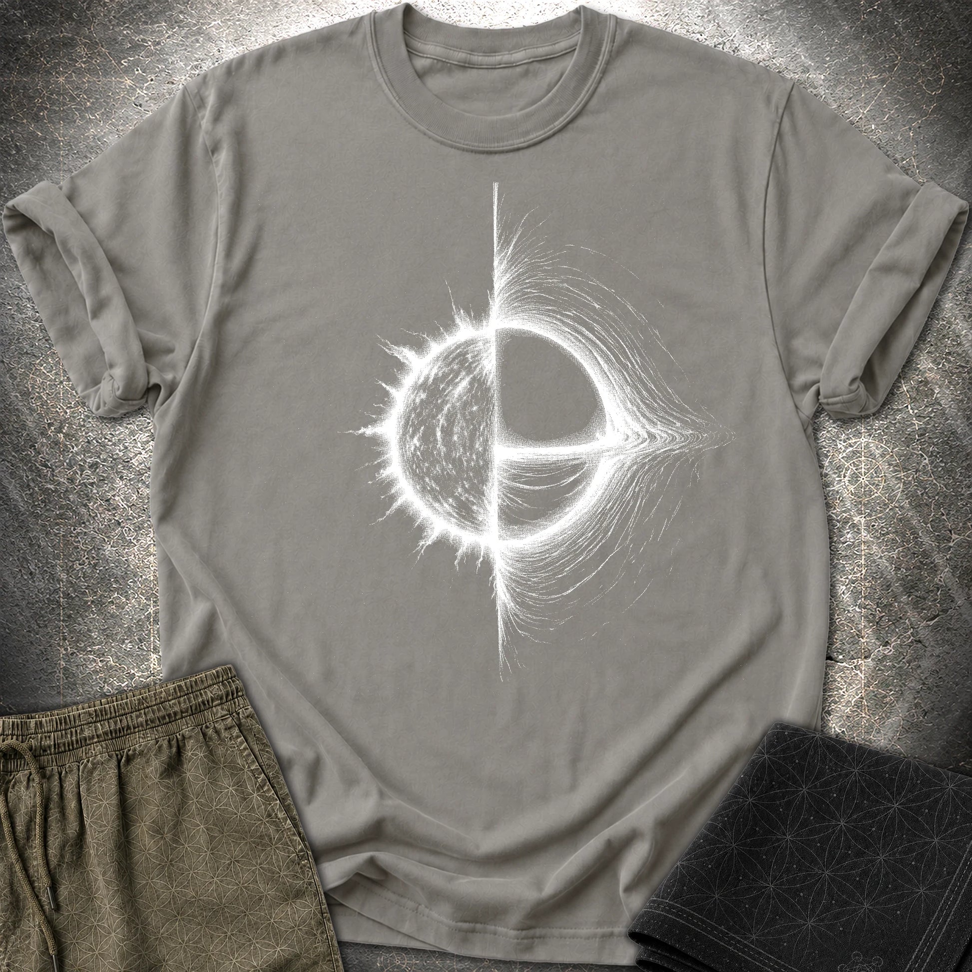 Cosmic Duality T-Shirt, Star and Black Hole Shirt, Space Symbol Graphic Tee - Cosmic Duality T-Shirt, Star and Black Hole Shirt, Space Symbol Graphic Tee - Charcoal