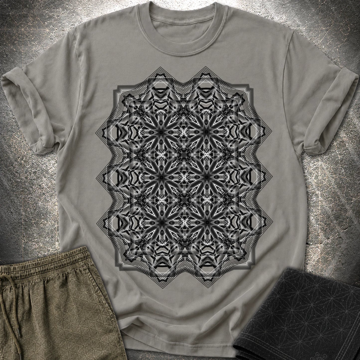 Monochrome Geometric Nexus - Monochrome Geometric Nexus T-Shirt - Charcoal