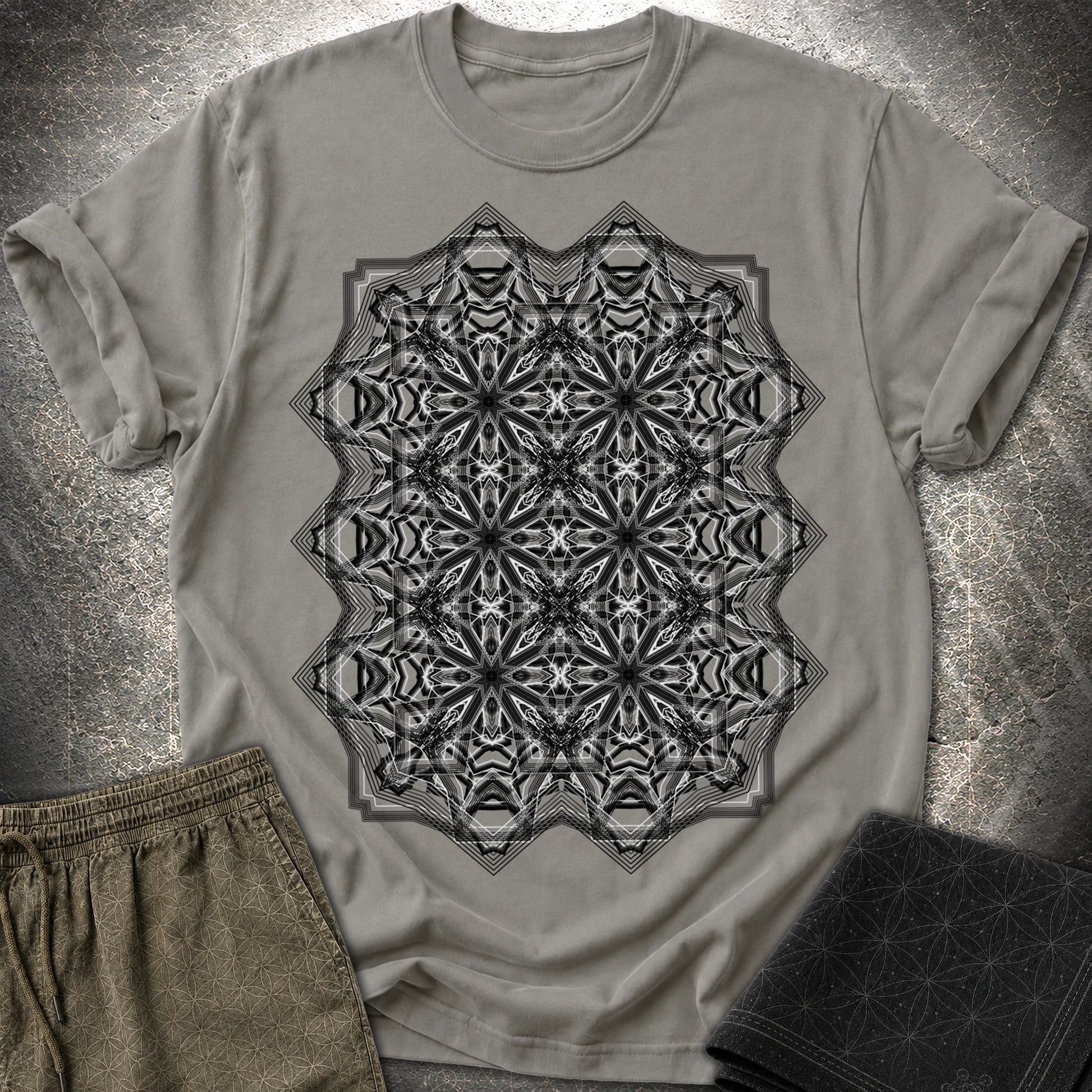 Monochrome Geometric Nexus - Monochrome Geometric Nexus T-Shirt - Charcoal