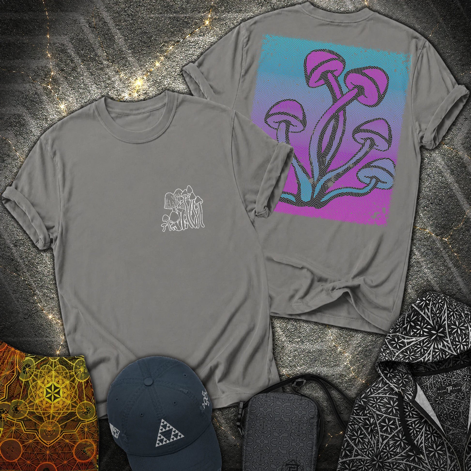 Mushroom Pattern 2 Sided T-Shirt - Mushroom Pattern 2 Sided T-Shirt - Charcoal