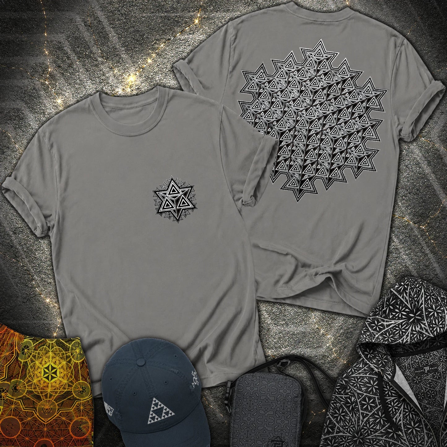 Sacred Silver Merkaba 2 Sided T-Shirt - Sacred Silver Merkaba 2 Sided T-Shirt - Charcoal
