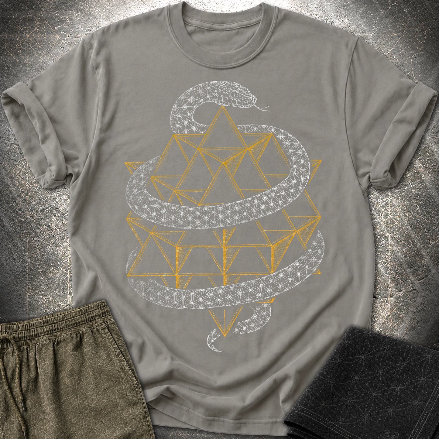 Serpent Tetrahedron Merkaba Geometry - Serpent Tetrahedron Merkaba Geometry T-Shirt - Charcoal