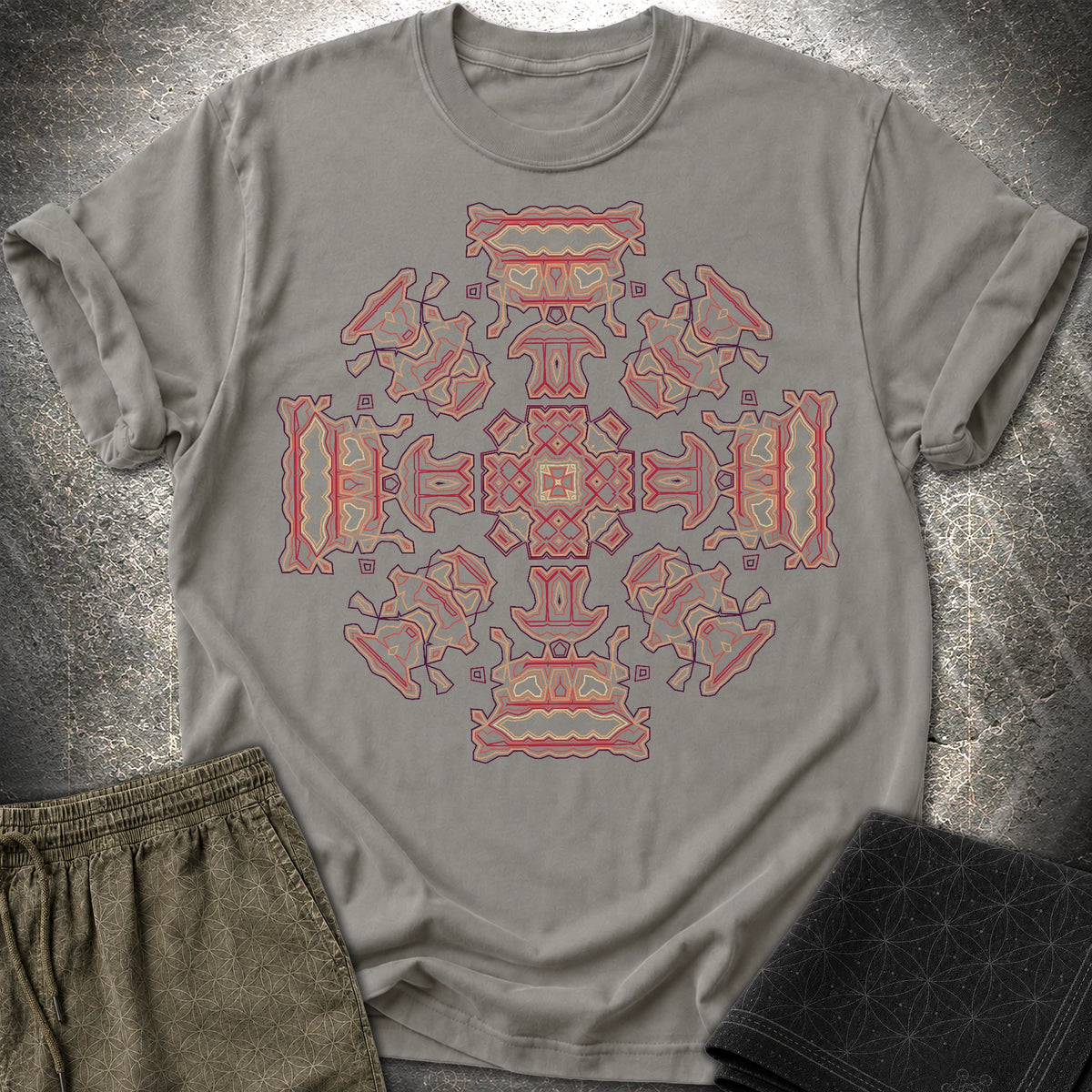 Shamanic Faces Geometric T-Shirt - Shamanic Faces Geometric T-Shirt - Charcoal