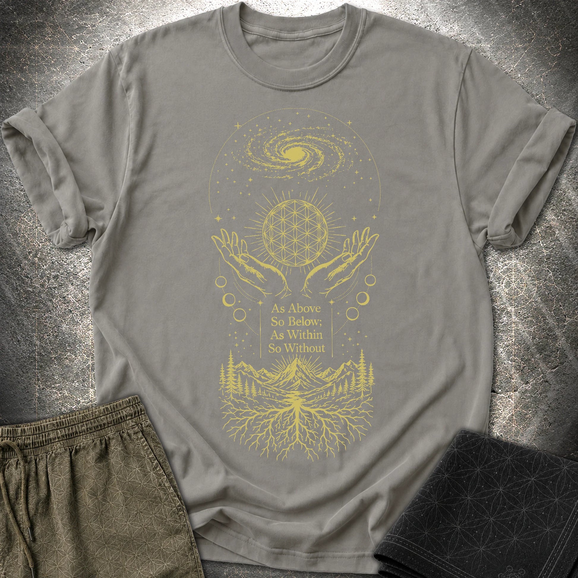 As Above So Below Flower Of Life - As Above So Below Flower Of Life T-Shirt - Charcoal