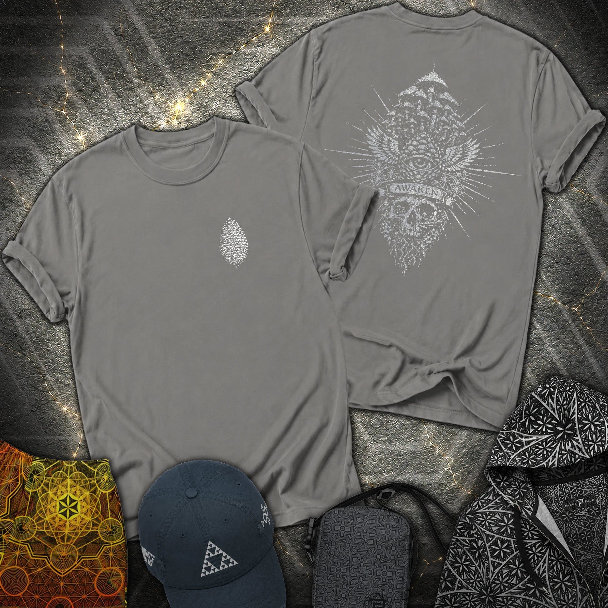 Mushroom Awakening 2 Sided T-Shirt - Mushroom Awakening 2 Sided T-Shirt - Charcoal