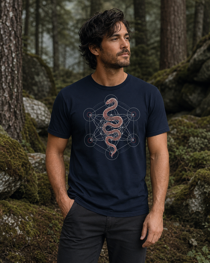 Serpent Sacred Geometry Shirt, Red Snake Metatron Cube Tee, Mystic Occult Geometric Spiritual T-Shirt
