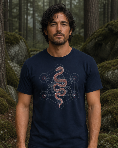 Serpent Sacred Geometry Shirt, Red Snake Metatron Cube Tee, Mystic Occult Geometric Spiritual T-Shirt