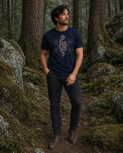 Serpent Sacred Geometry Shirt, Red Snake Metatron Cube Tee, Mystic Occult Geometric Spiritual T-Shirt