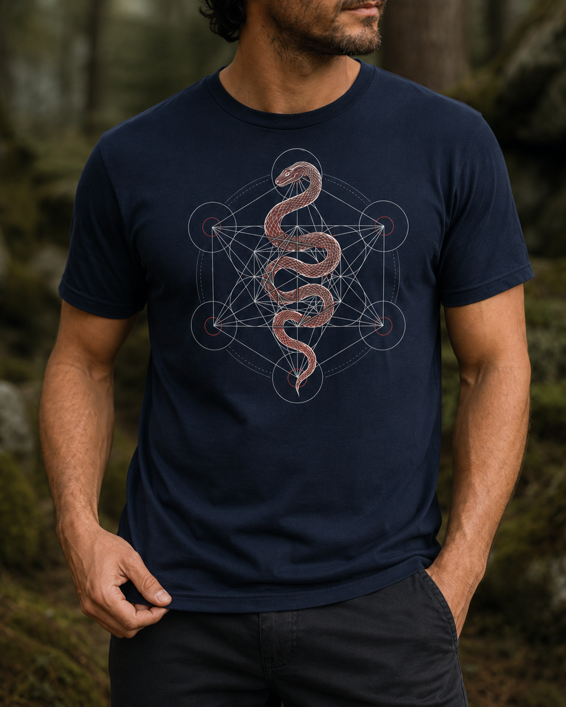 Serpent Sacred Geometry Shirt, Red Snake Metatron Cube Tee, Mystic Occult Geometric Spiritual T-Shirt