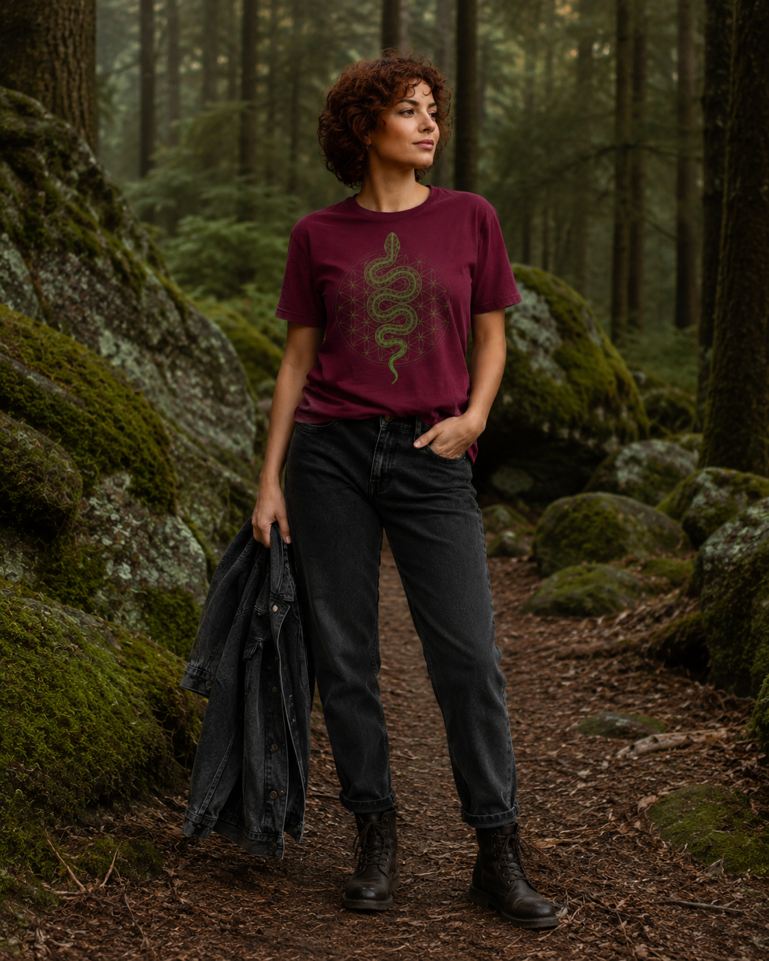 Snake Sacred Geometry Shirt, Flower of Life Serpent Tee, Green Kundalini Graphic, Mystic Spiritual T-Shirt  Description: