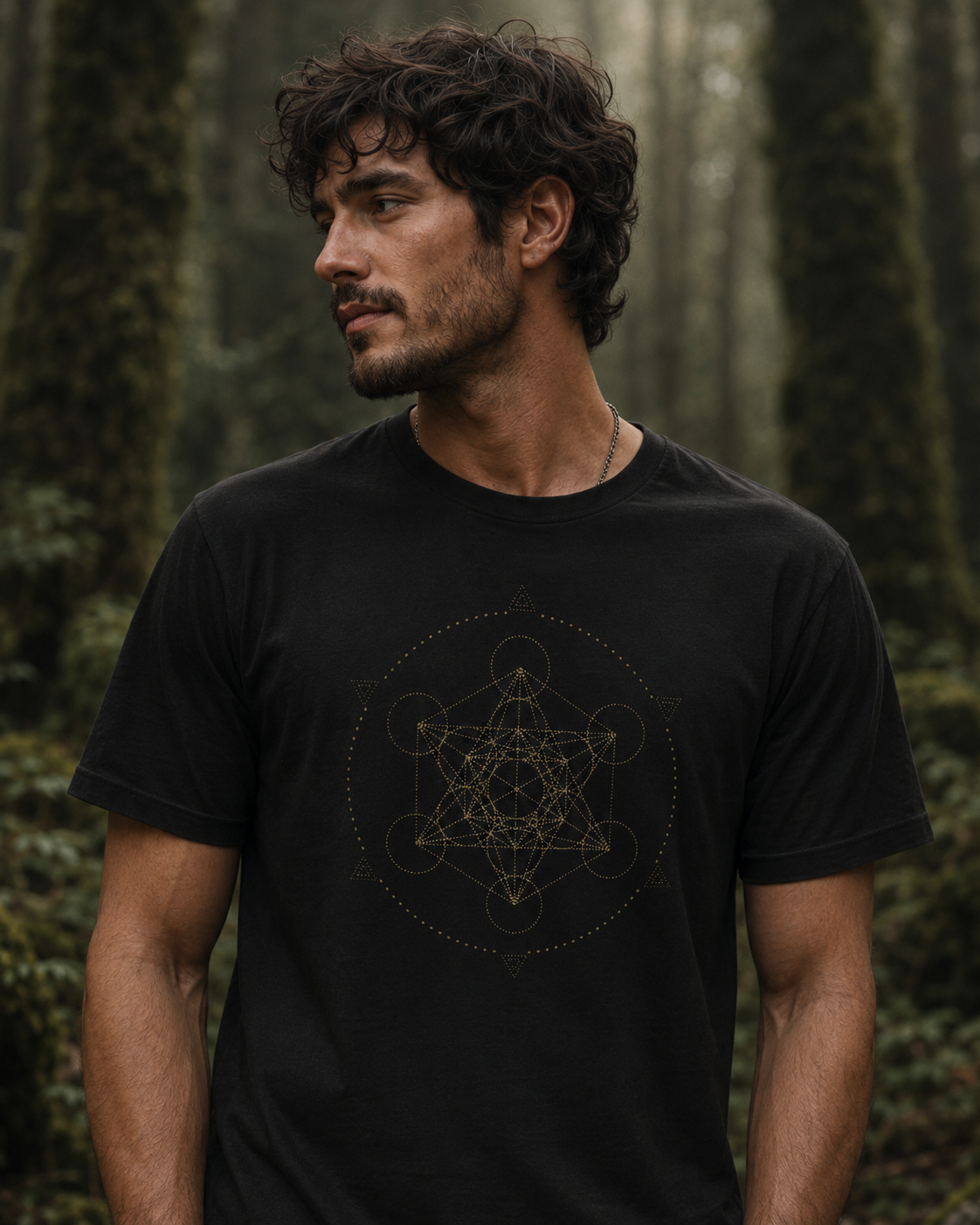 Metatron Cube Shirt, Sacred Geometry Front Back Tee, Gold Esoteric Mandala Graphic, Mystic Geometric 2 Sided T-Shirt