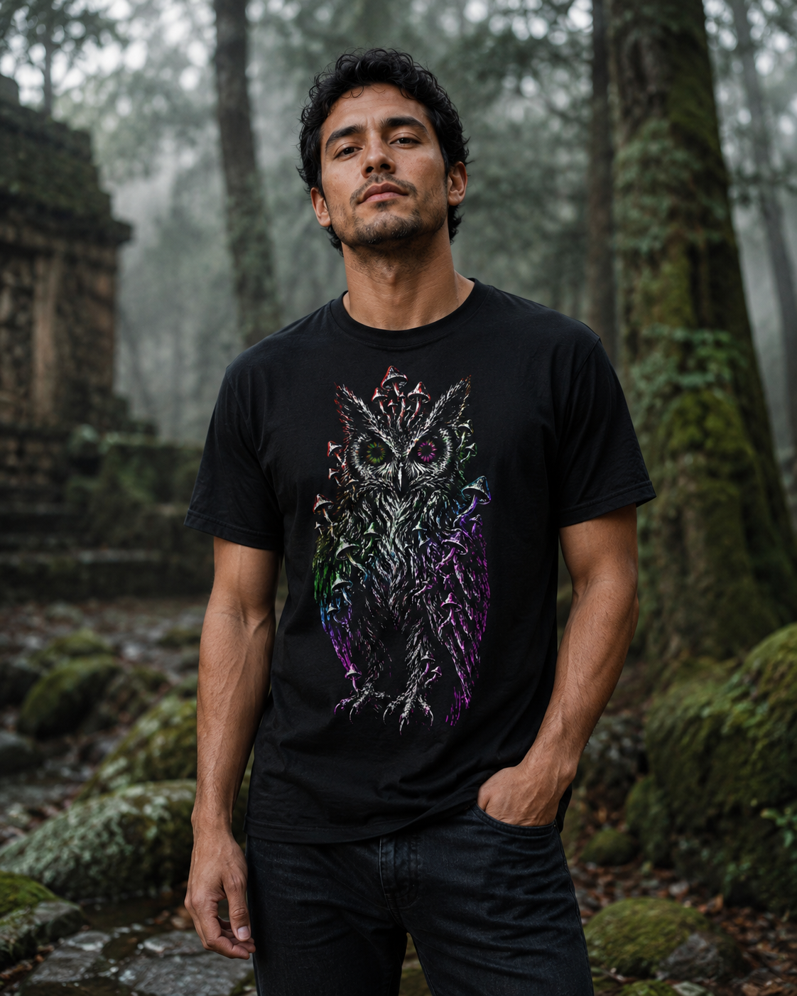 Trippy Mushroom Owl Comfort T-Shirt