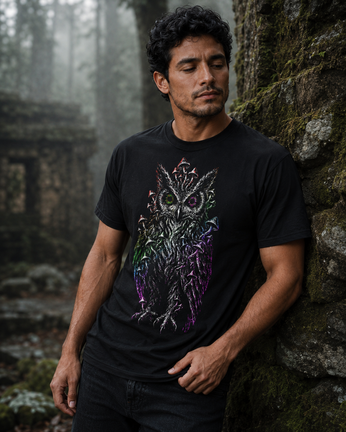 Trippy Mushroom Owl Comfort T-Shirt