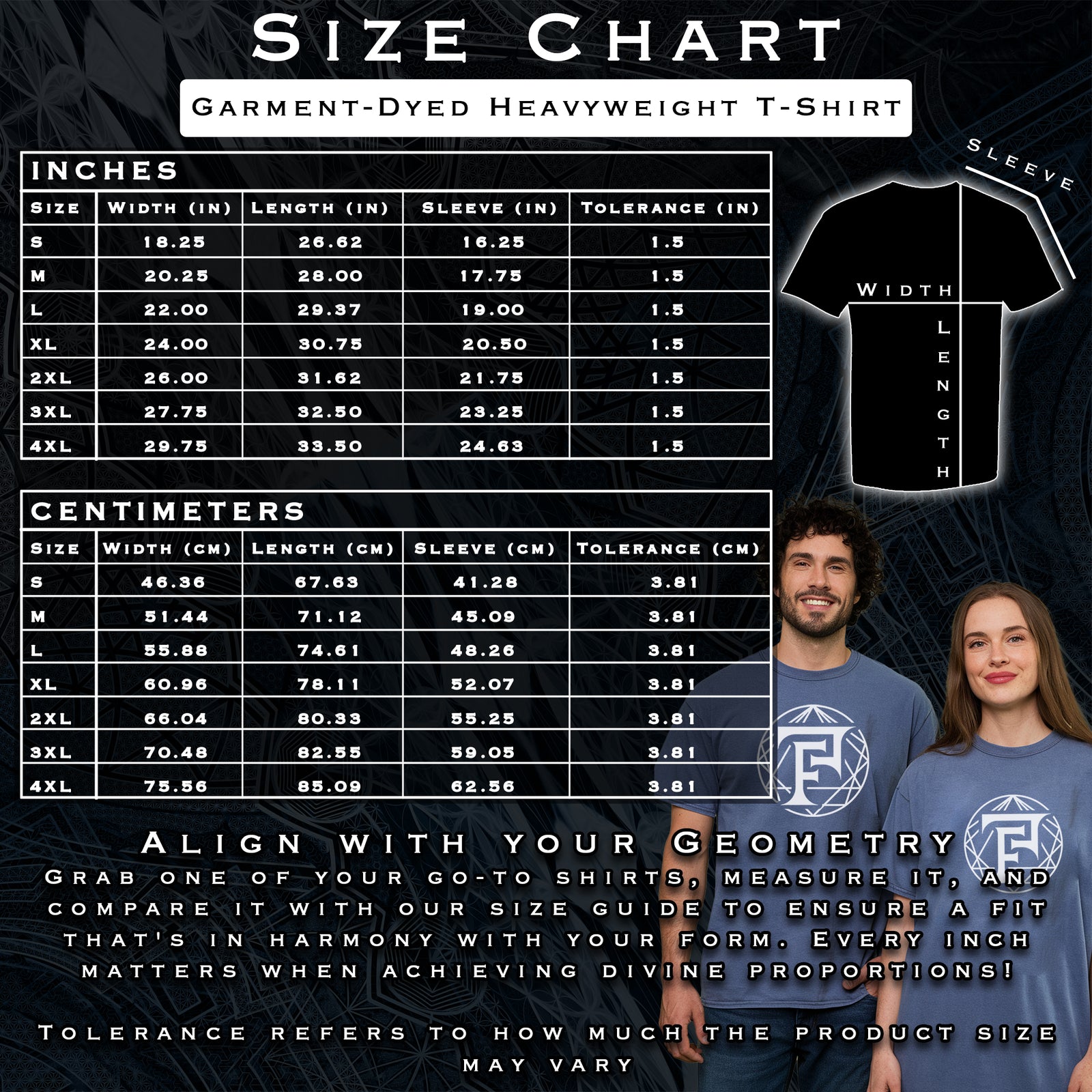 Size chart for Metatron And Flower Connection Comfort T-Shirt
