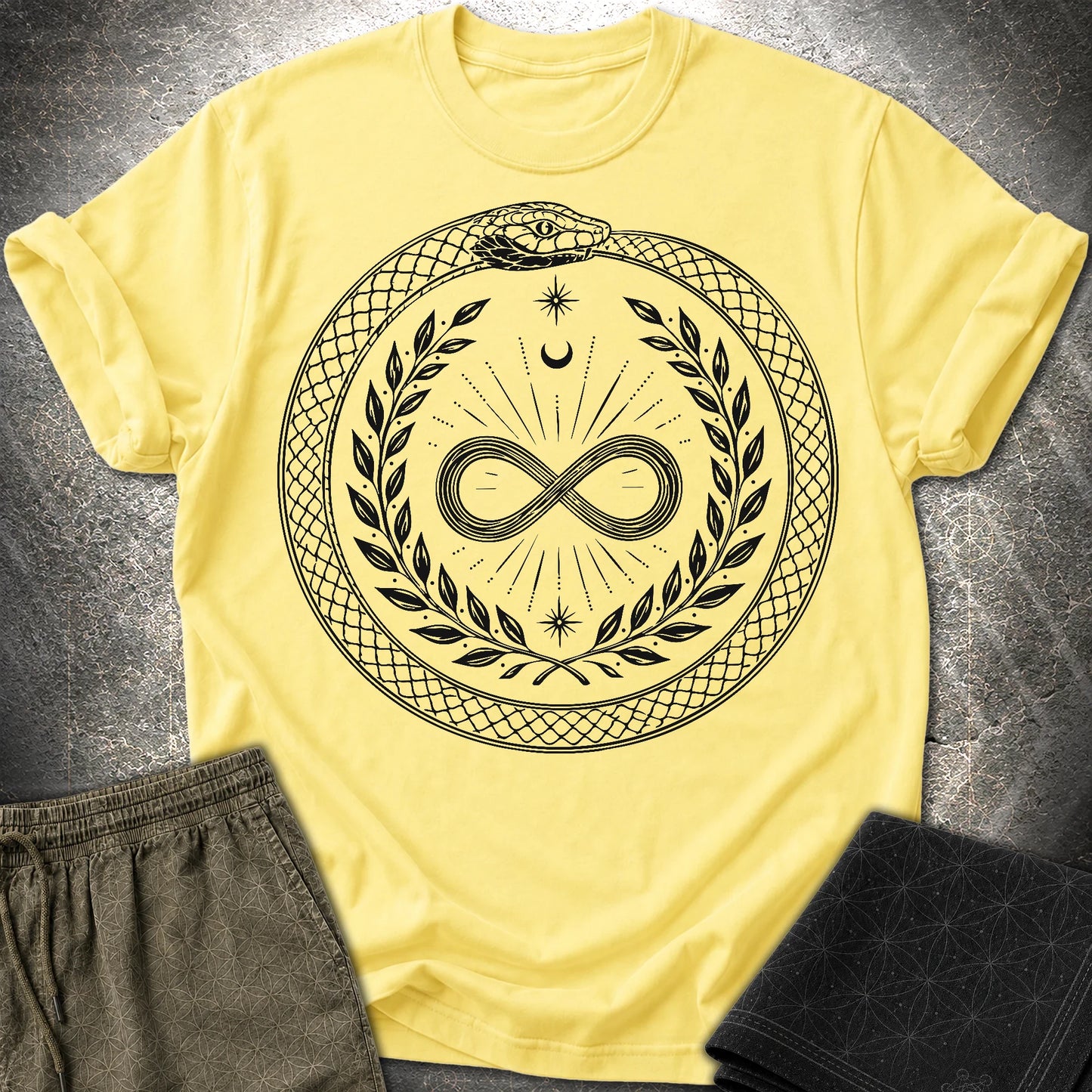 888 Ouroboros Infinity Unisex T-Shirt - 888 Ouroboros Infinity Unisex T-Shirt - Cornsilk