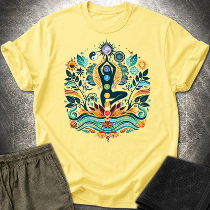 Yoga Chakras T-Shirt - Yoga Chakras T-Shirt - Cornsilk