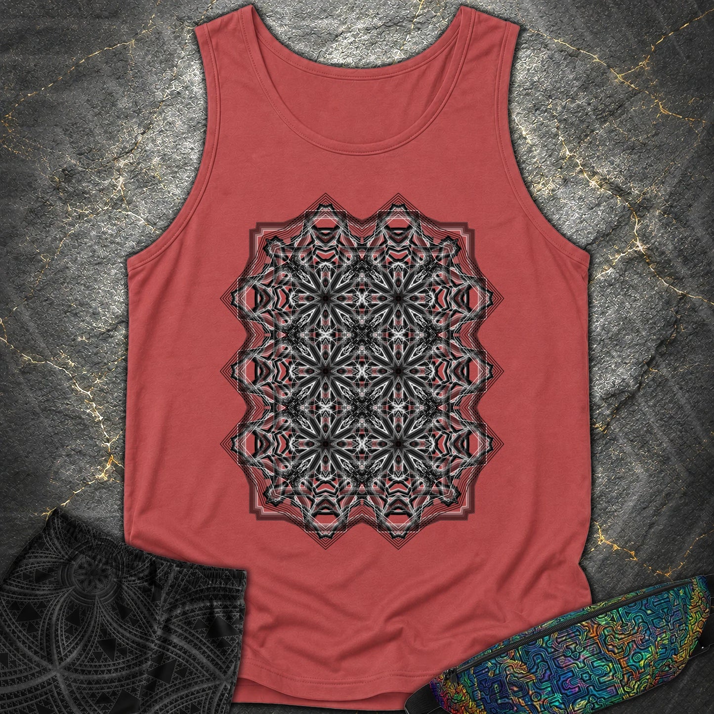 Monochrome Geometric Nexus - Monochrome Geometric Nexus Comfort Tank Top - Crimson