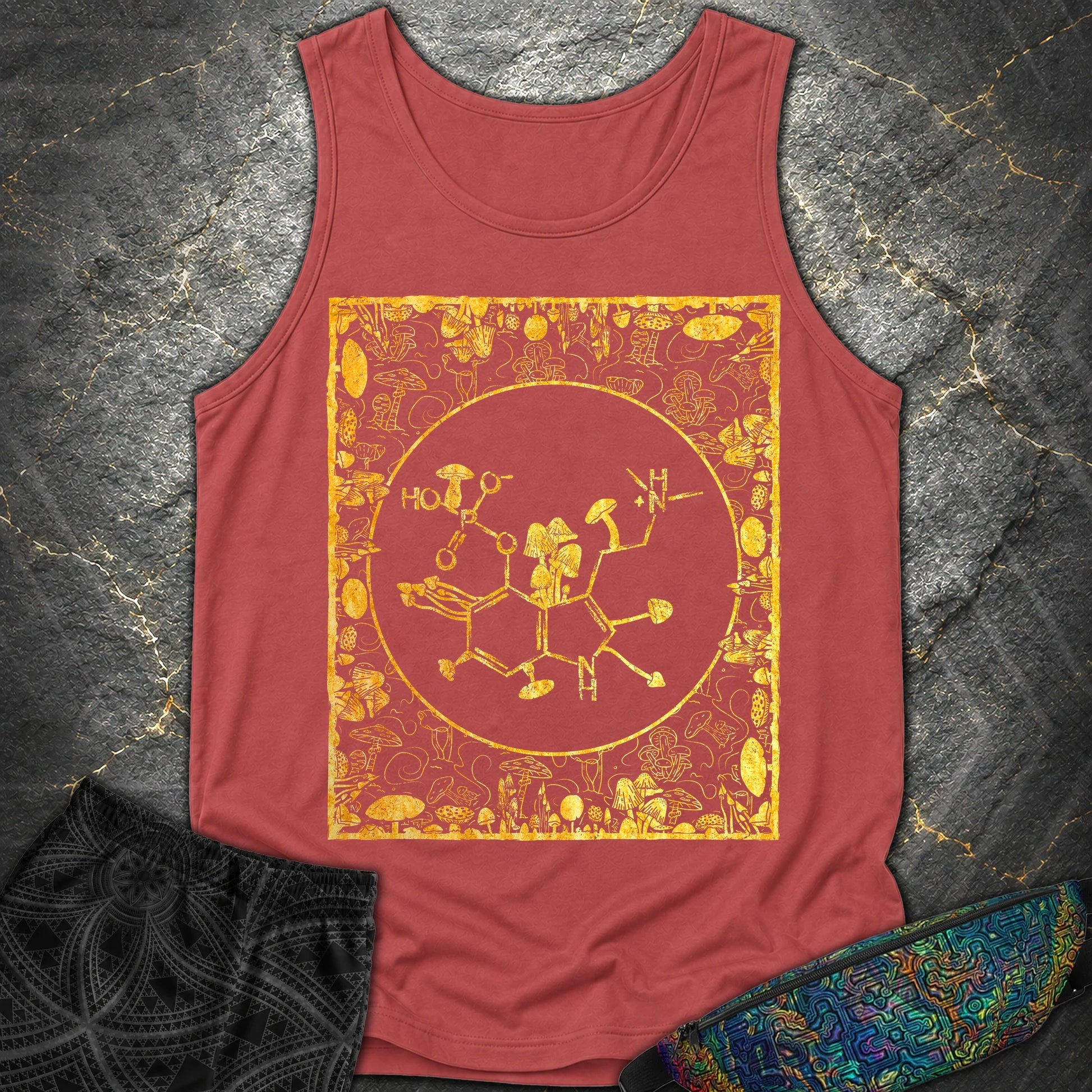 Psilocybin Molecule Mushroom Frame Comfort Tank Top - Psilocybin Molecule Mushroom Frame Comfort Tank Top - Crimson
