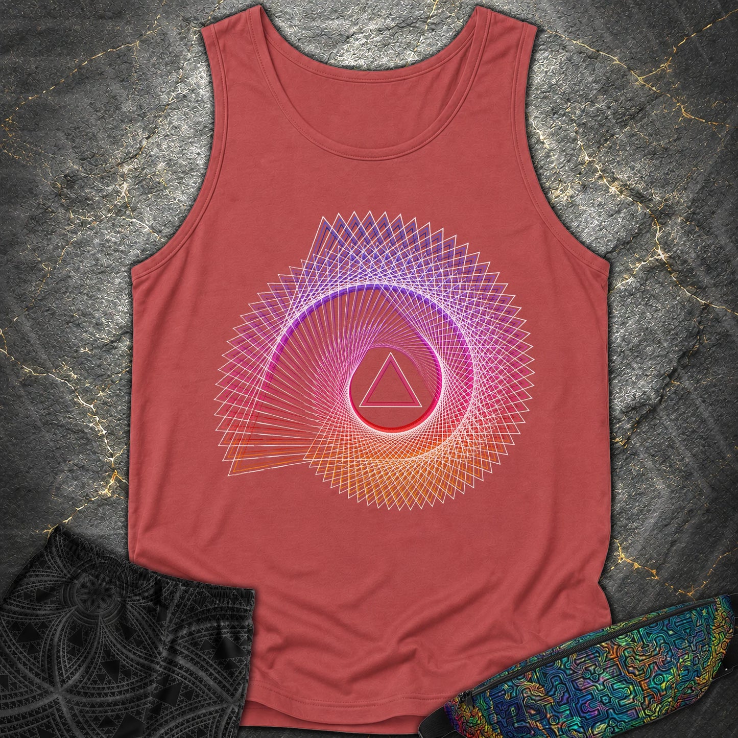 Spiralling Gradient Triangle - Spiralling Gradient Triangle Comfort Tank Top - Crimson