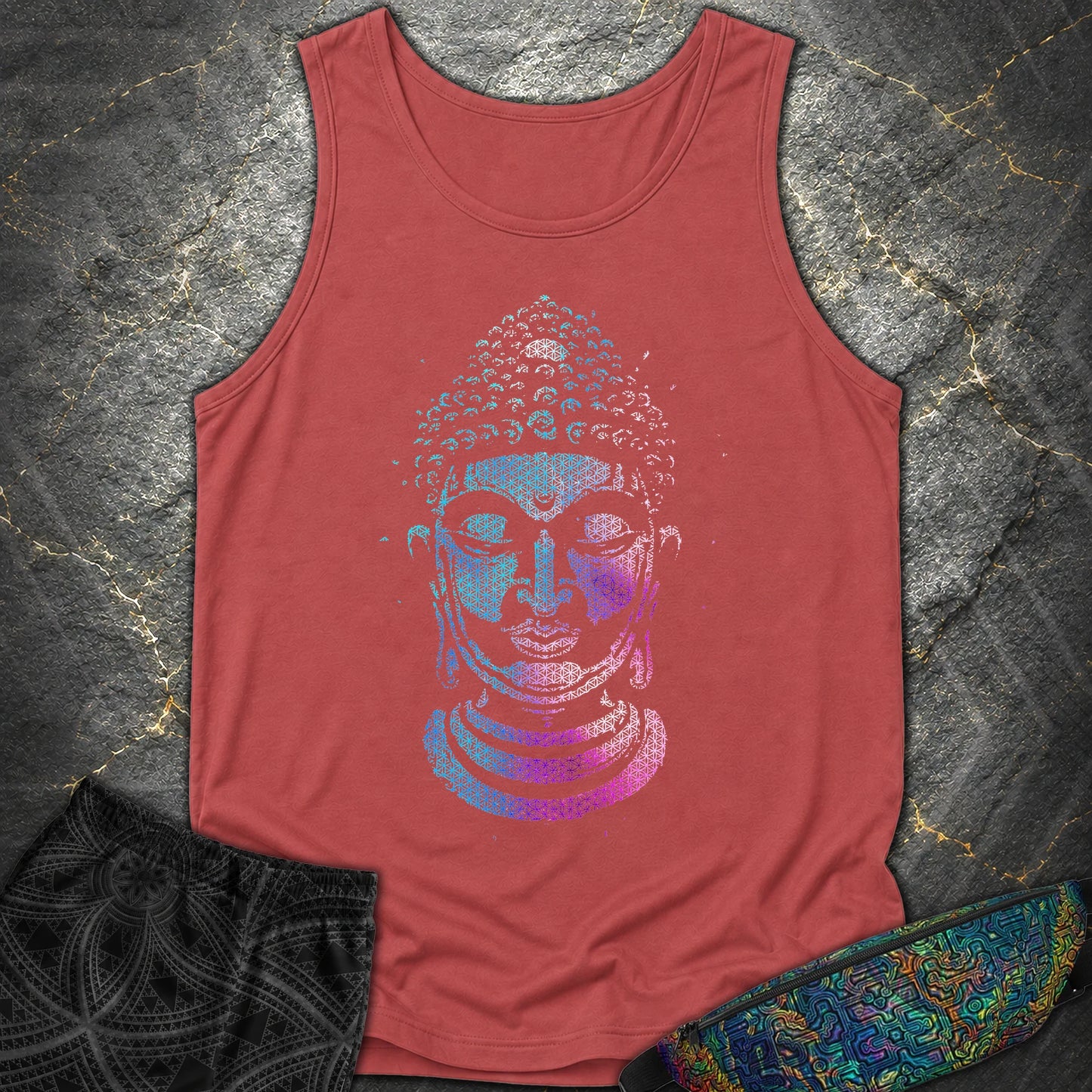 Buddha Flower Of Life Pattern Comfort Tank Top - Buddha Flower Of Life Pattern Comfort Tank Top - Crimson
