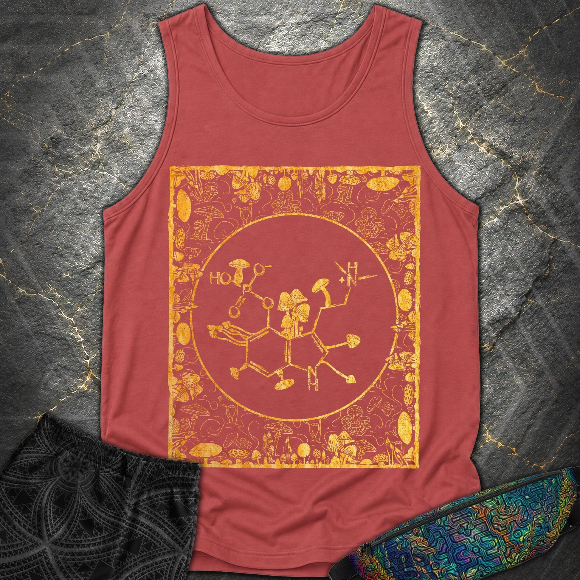 Psilocybin Molecule Mushroom Frame - Psilocybin Molecule Mushroom Frame Comfort Tank Top - Crimson