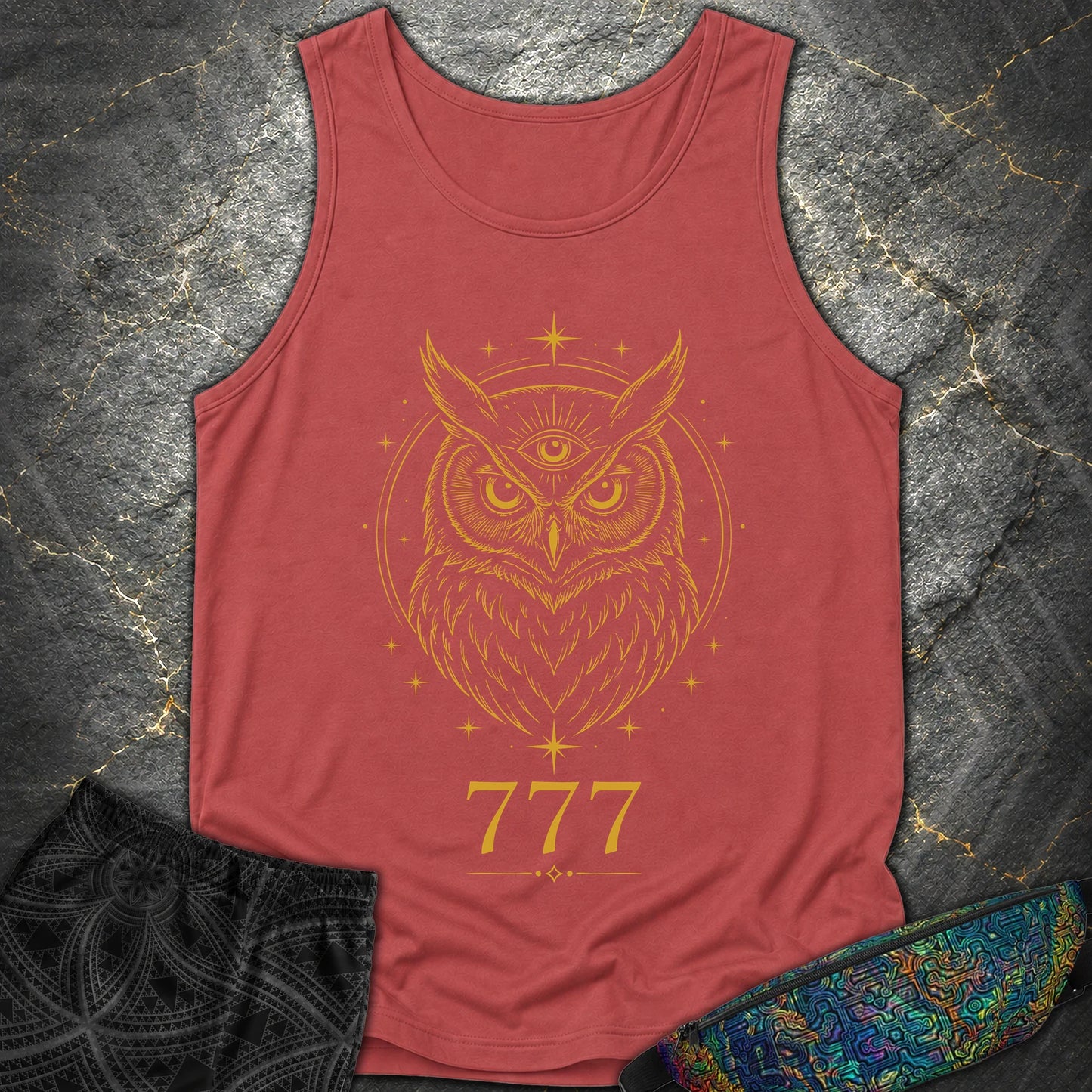 777 Mystic Owl Comfort Tank Top - 777 Mystic Owl Comfort Tank Top - Crimson